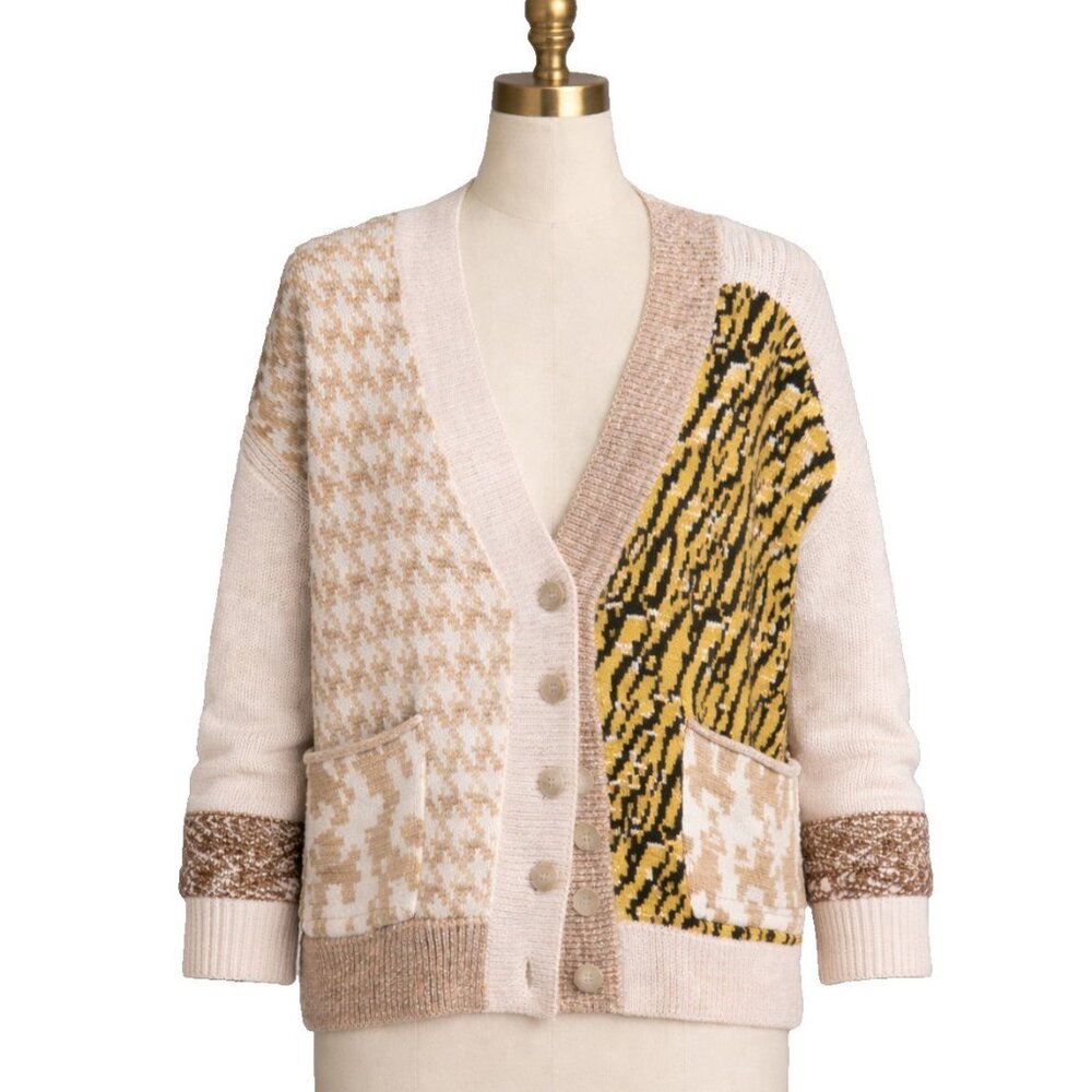 Anthropologie Pilcro Mash Up Tiger Cardigan Womens Size Medium Oversized BOHO